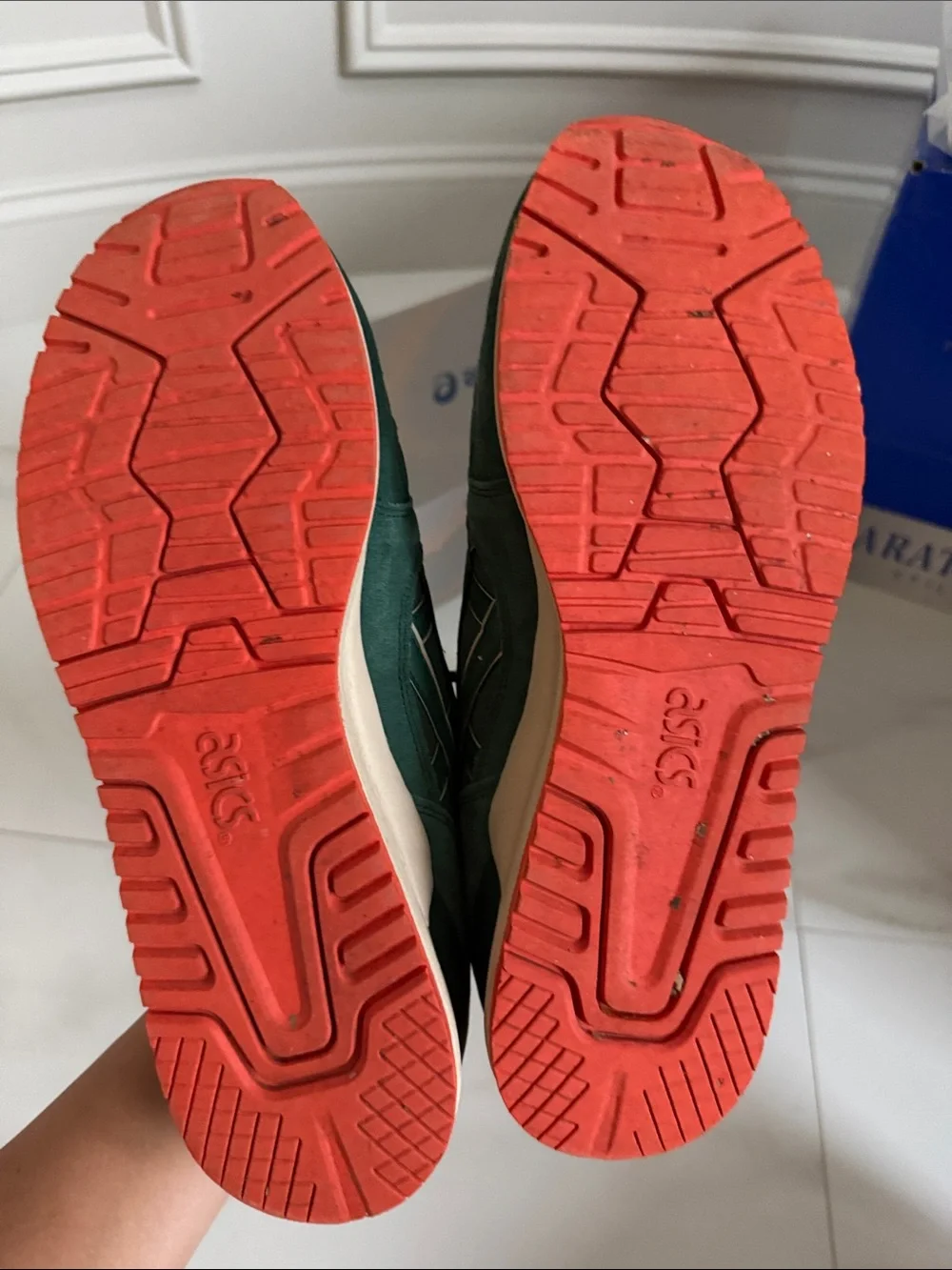 ASICS Men's Green Suede Athletic Sneakers with Coral Accents